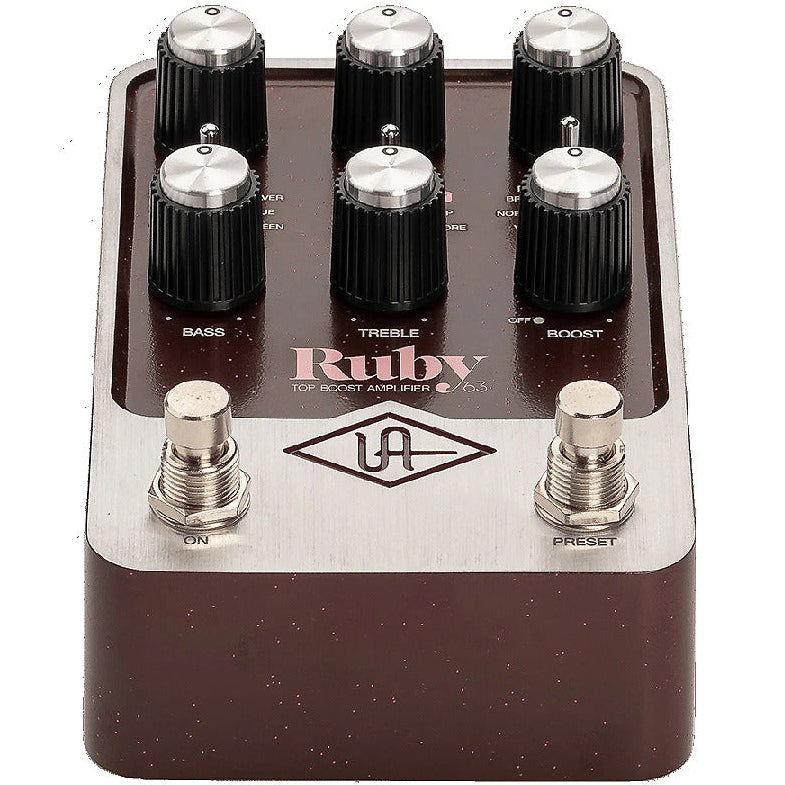 Universal Audio Ruby '63 Top Boost Amplifier with vintage design and control knobs, ideal for enhancing synth sounds.
