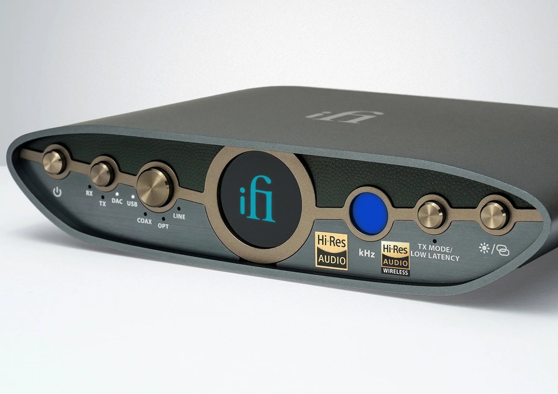 iFi Audio Zen Blue 3 music streamer with sleek black design and front display, showcasing high-quality audio streaming features.