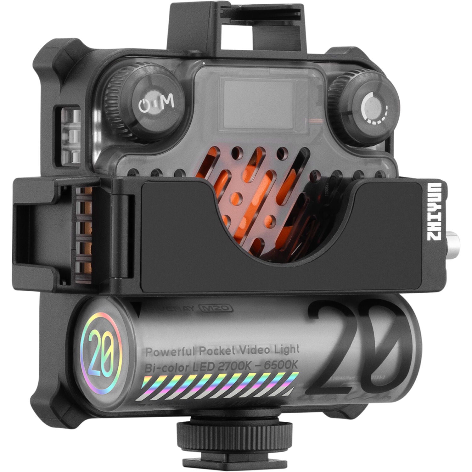 Zhiyun Fiveray M20 bi-color LED light, detail view.
