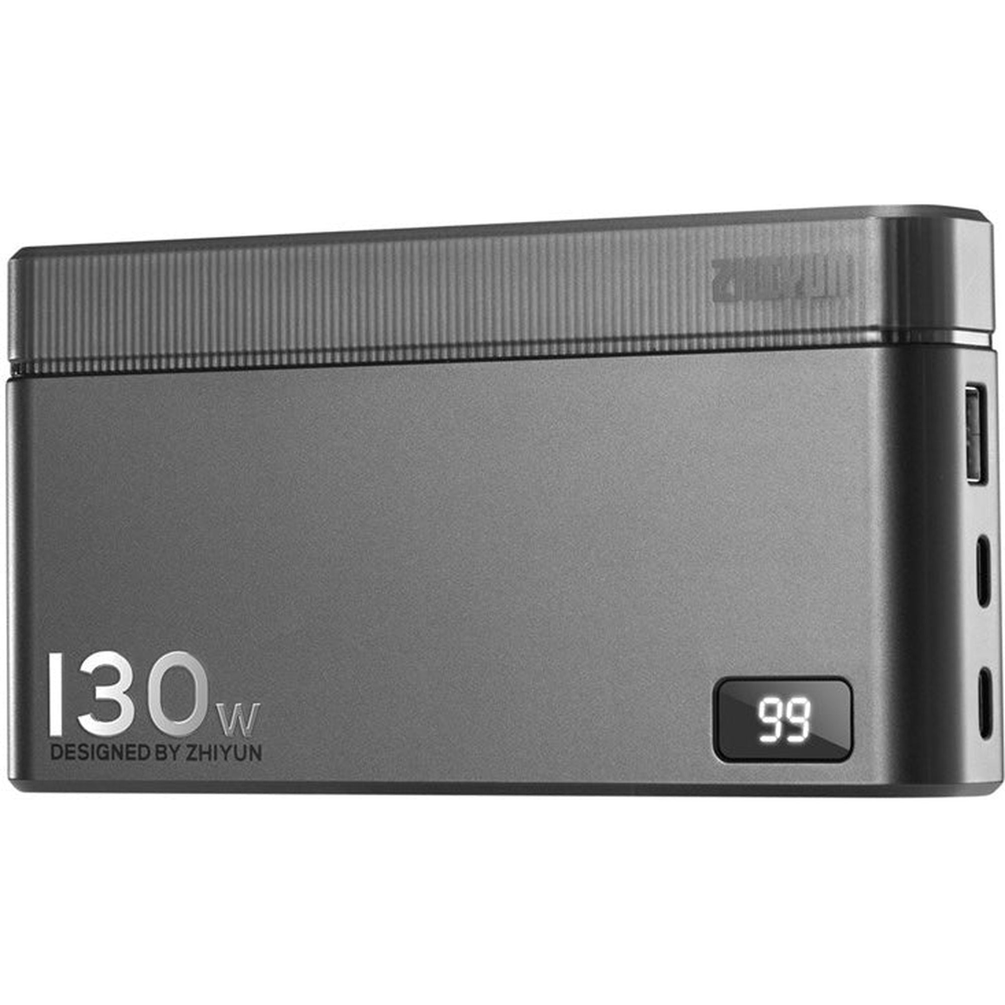 Zhiyun Molus Power Bank 130W in black, portable power bank with multiple USB ports for charging devices on the go.