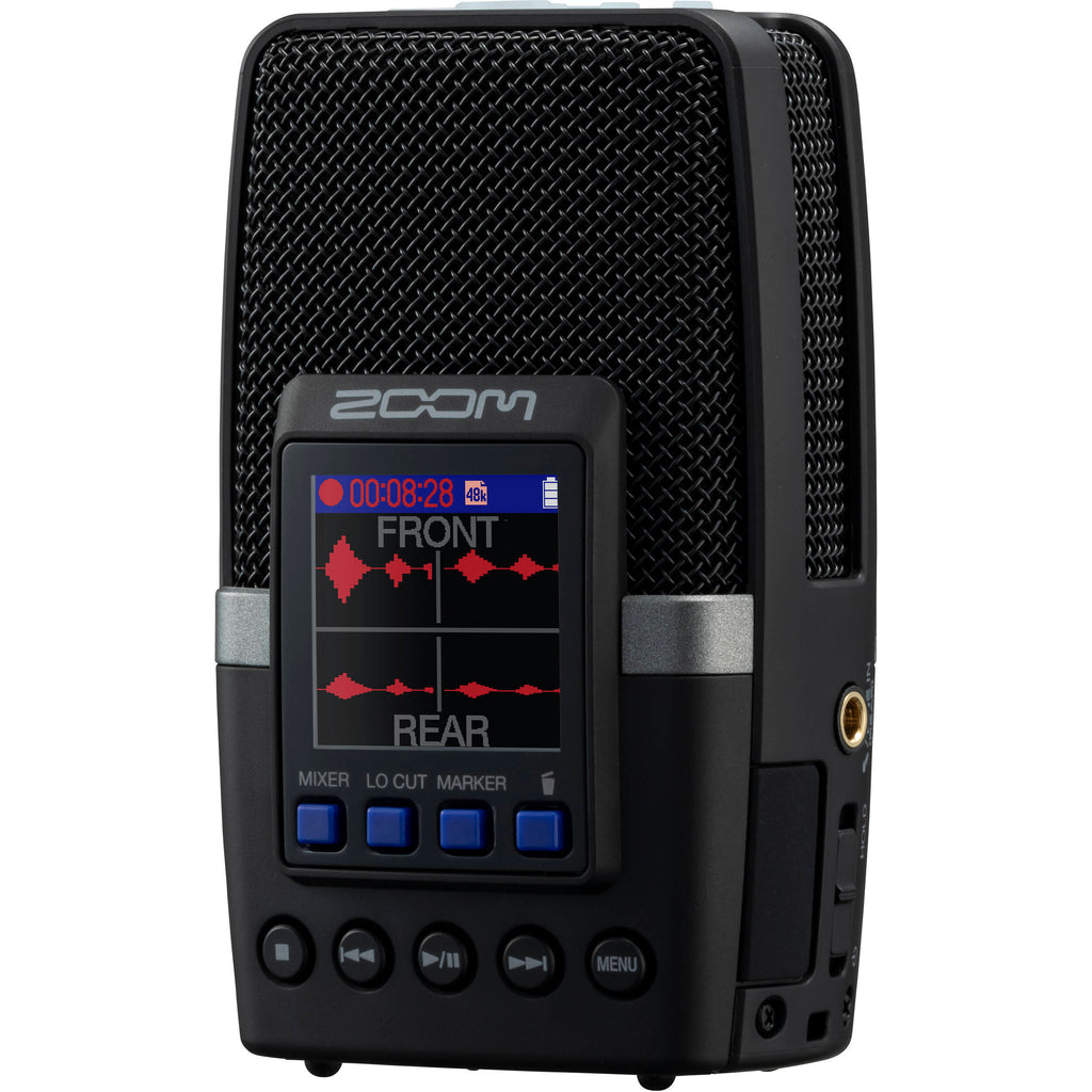 Zoom H2essential digital recorder, hero front view with display and mic array