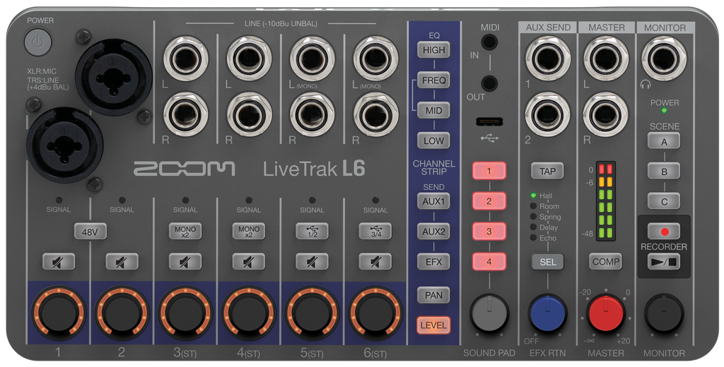 Zoom LiveTrak L-6 digital mixer, view 2