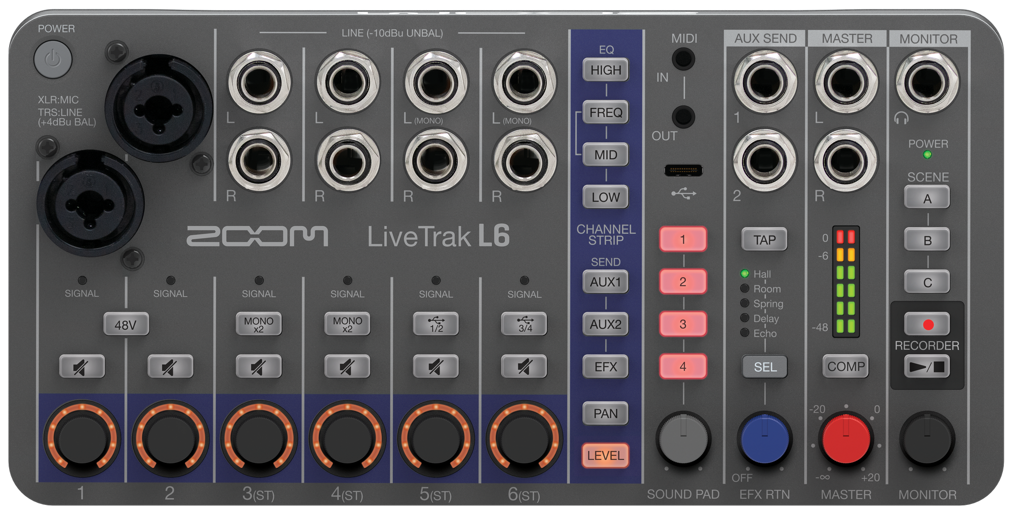 Zoom LiveTrak L-6 digital mixer, view 2