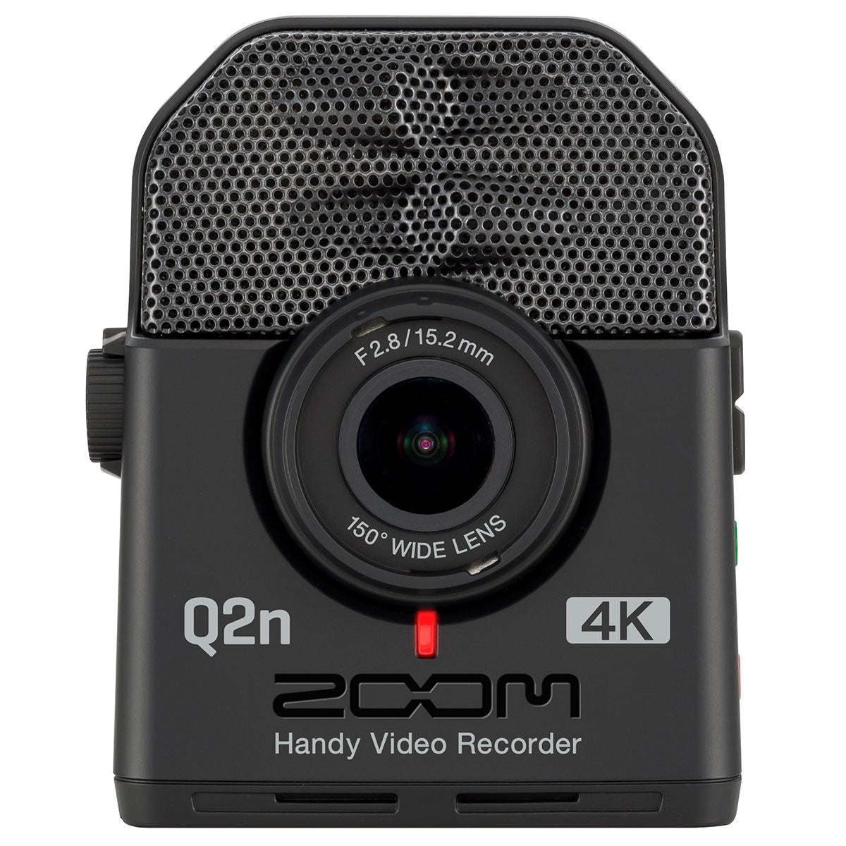 Zoom Q2n-4K video camera with compact design and microphone, ideal for high-quality audio and video recording.