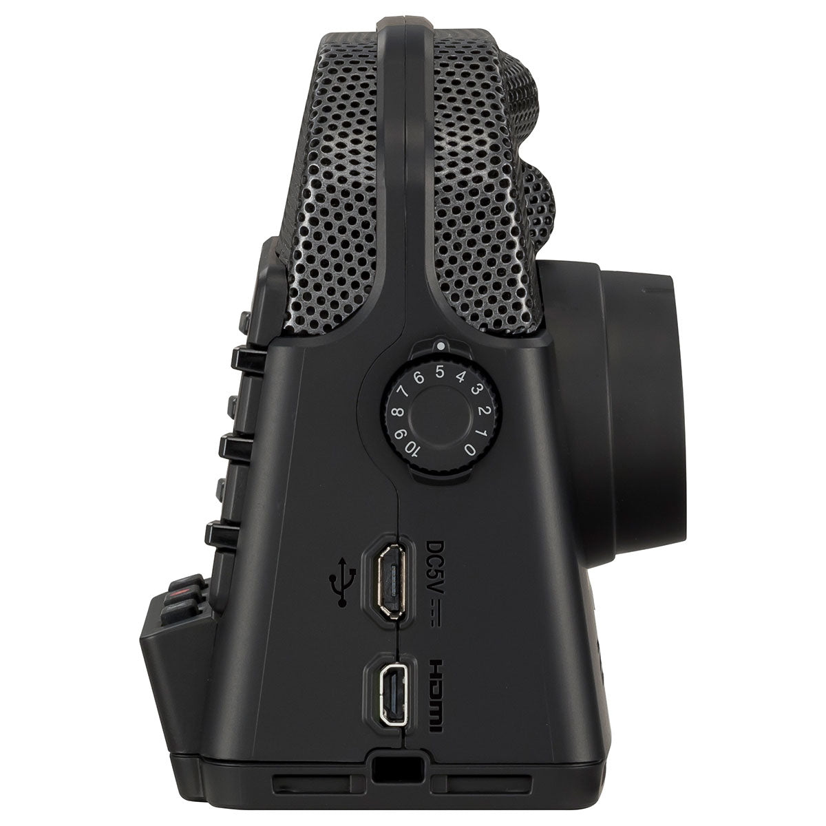 Zoom Q2n-4K video camera with compact design, featuring a lens, microphone, and control buttons for high-quality video recording.