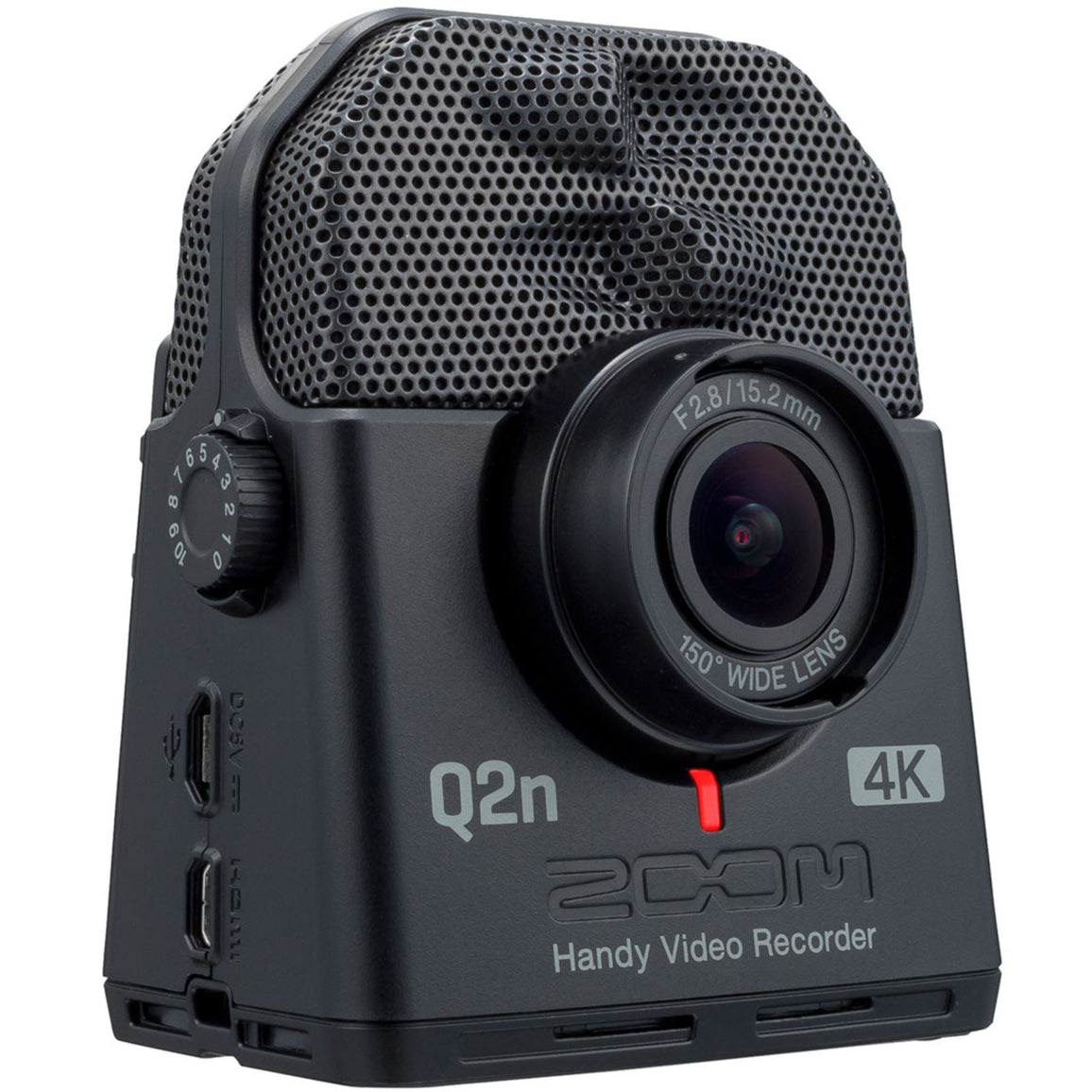 Zoom Q2n-4K video camera with compact design, featuring dual microphones and 4K recording capability.
