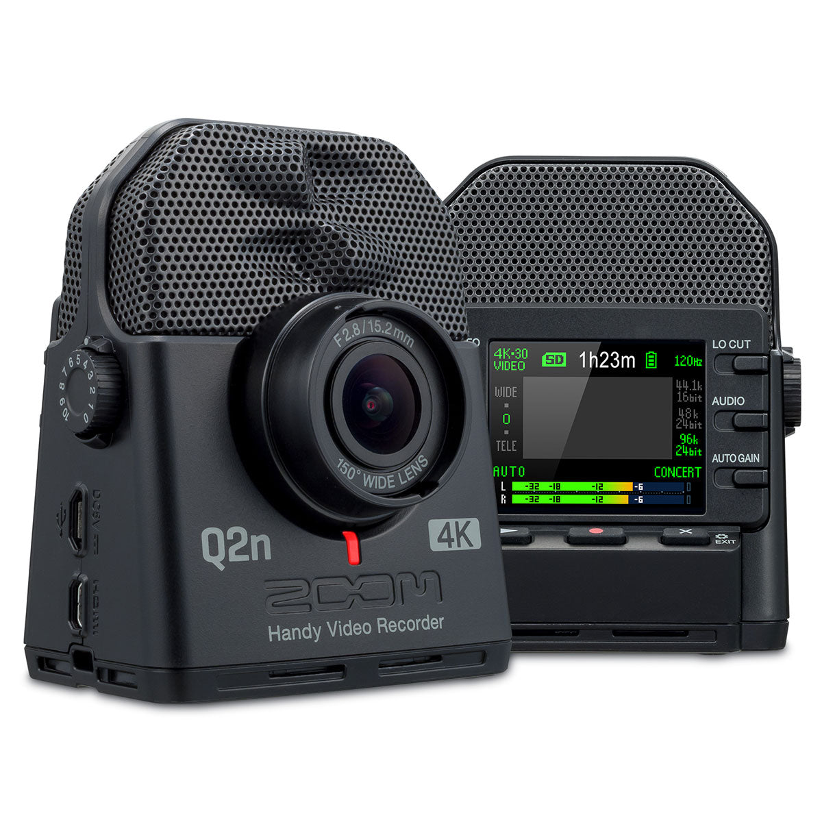 Zoom Q2n-4K video camera with compact design and lens, ideal for high-quality audio and video recording.