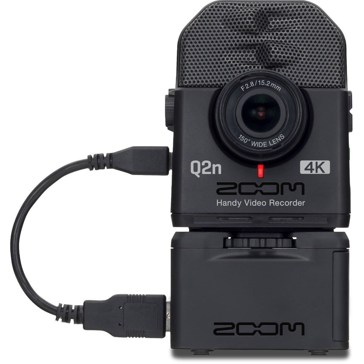 Zoom Q2n-4K video camera in protective case, showcasing compact design and lens for high-quality audio and video recording.